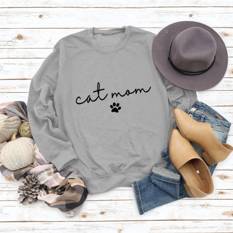 Damen Sweatshirt mit kreativem Katzenmama-Design EB