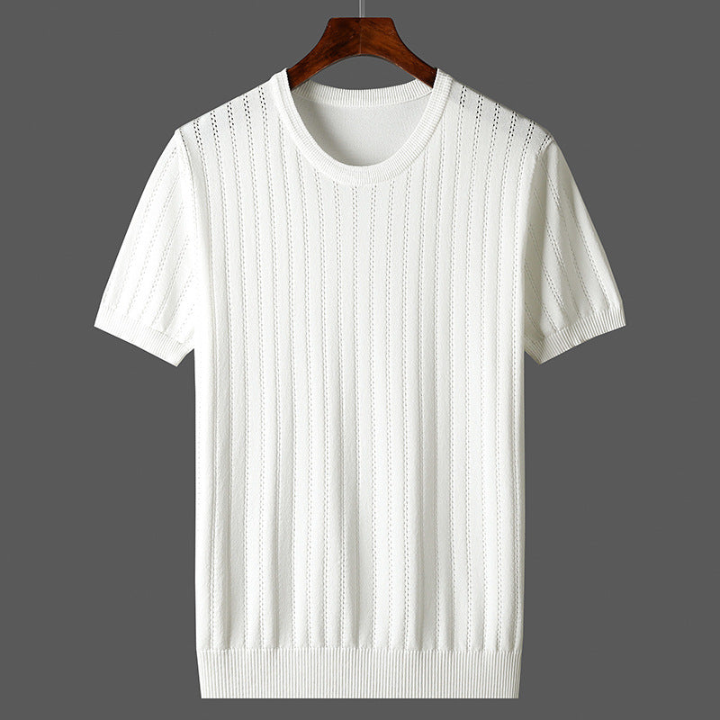 Damen Kurzarm Strickoberteil mit feinem Liniendesign und komfortablem Schnitt EB