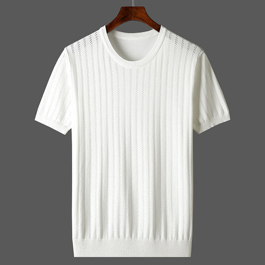 Damen Kurzarm Strickoberteil mit feinem Liniendesign und komfortablem Schnitt EB