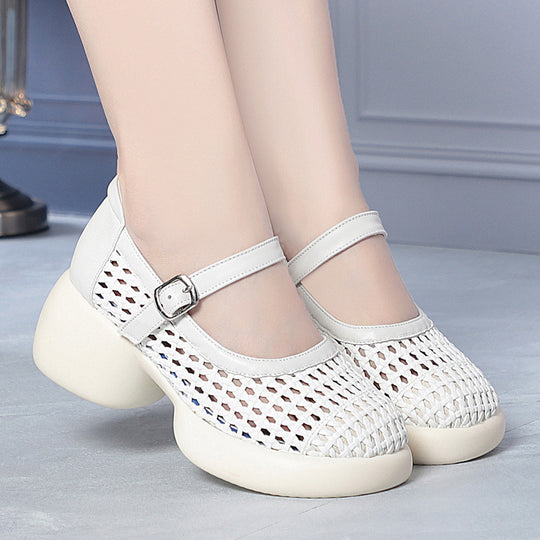 Damen Mary Jane Ballerinas mit modischem Flecht-Design und bequemer Sohle EB