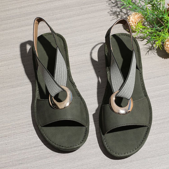 Damen Elegante Riemensandaletten mit modischem Ringelement EB