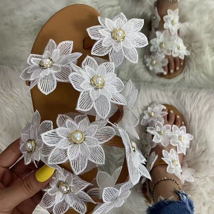 Damen Elegante und romantische Sandalen mit floralen Akzenten EB