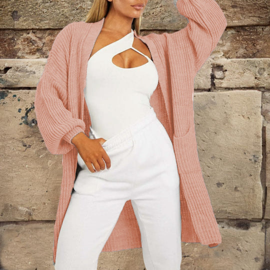 Damen Grobstrick-Cardigan mit weitem Schnitt und praktischen Taschen EB