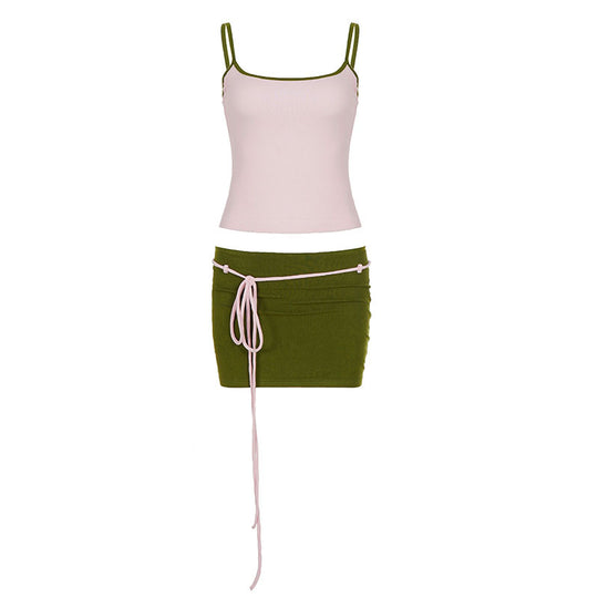 Damen Sportliches Tanktop mit hohem Taillenbund und bindbarem Rock EB
