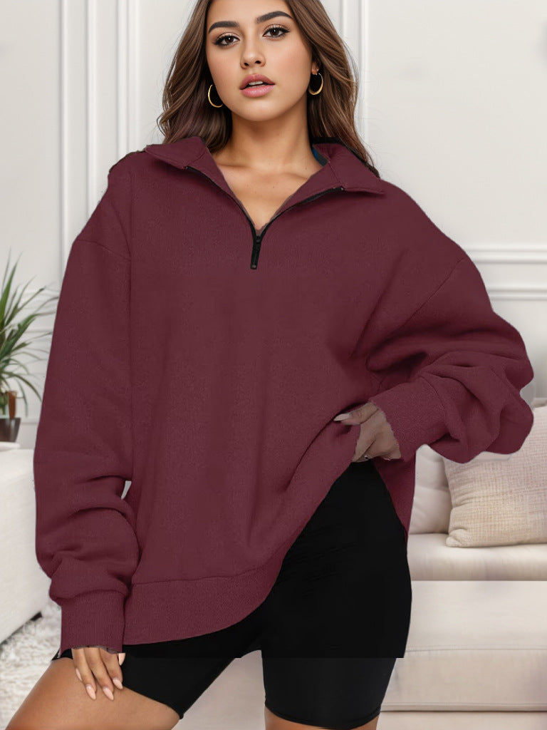 Damen nan übergroßes Sweatshirt mit Halbreißverschluss und Stehkragen EB