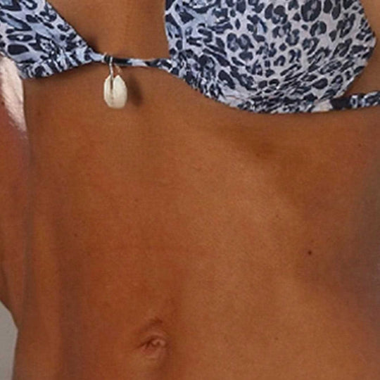 Damen Triangel-Bikini mit tierischem Druck und verspielten Bindebändern EB