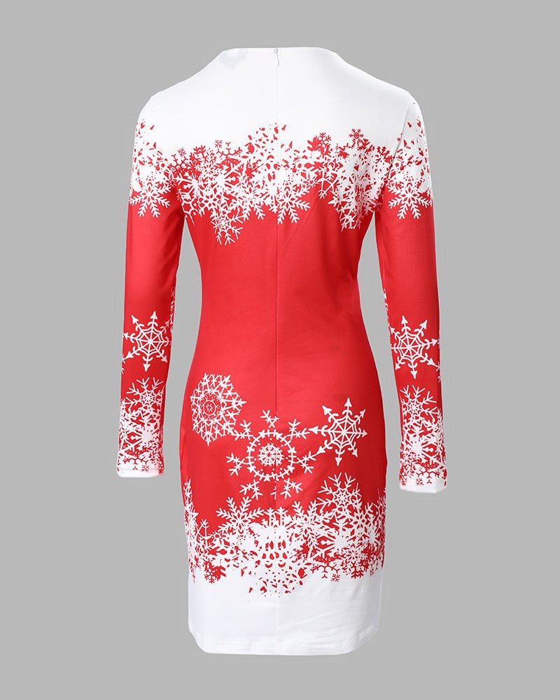Damen festliches Langarmkleid mit Schneeflockenmotiv EB