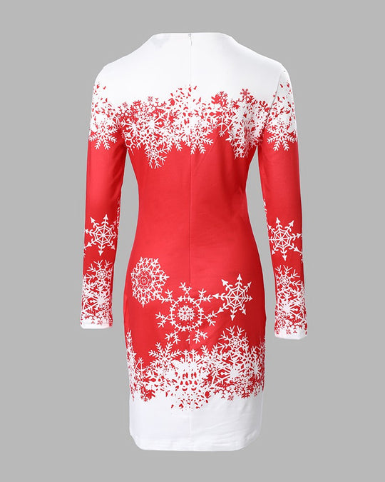 Damen festliches Langarmkleid mit Schneeflockenmotiv EB