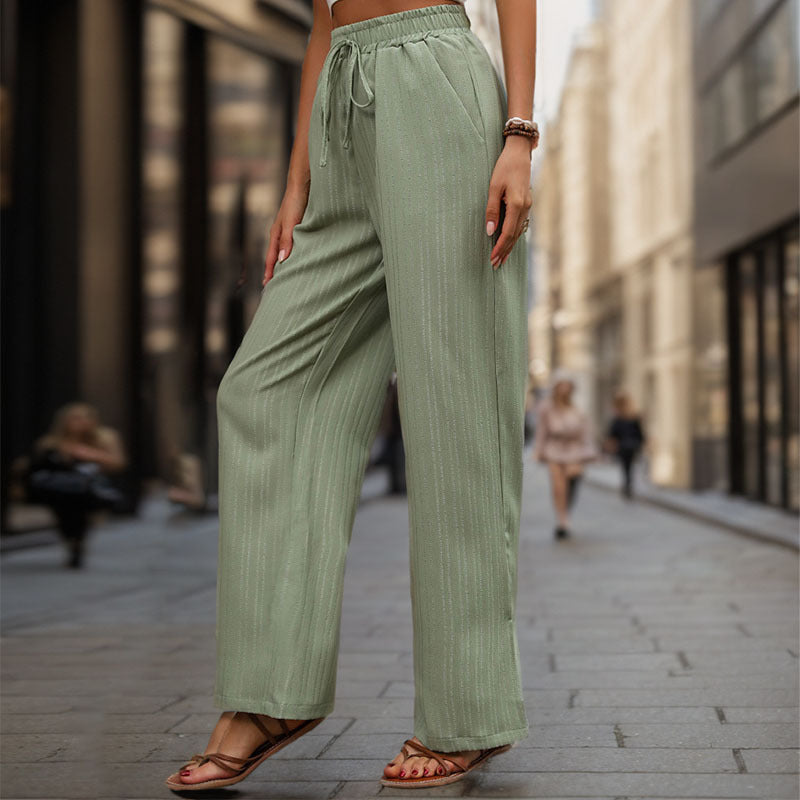 Damen Elegante und bequeme weite Hose mit elastischem Bund und Kordelzug EB