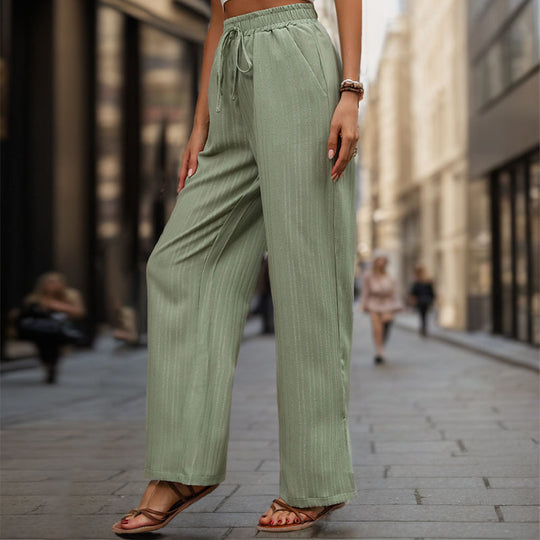 Damen Elegante und bequeme weite Hose mit elastischem Bund und Kordelzug EB