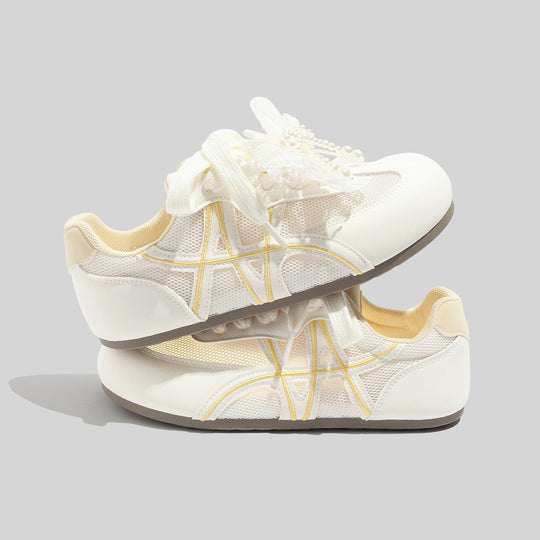 Damen Sportliche Sneaker mit eleganter Perlenapplikation und atmungsaktivem Mesh-Obermaterial EB