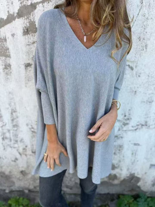 Damen Oversized V-Ausschnitt Pullover im luftigen Design EB