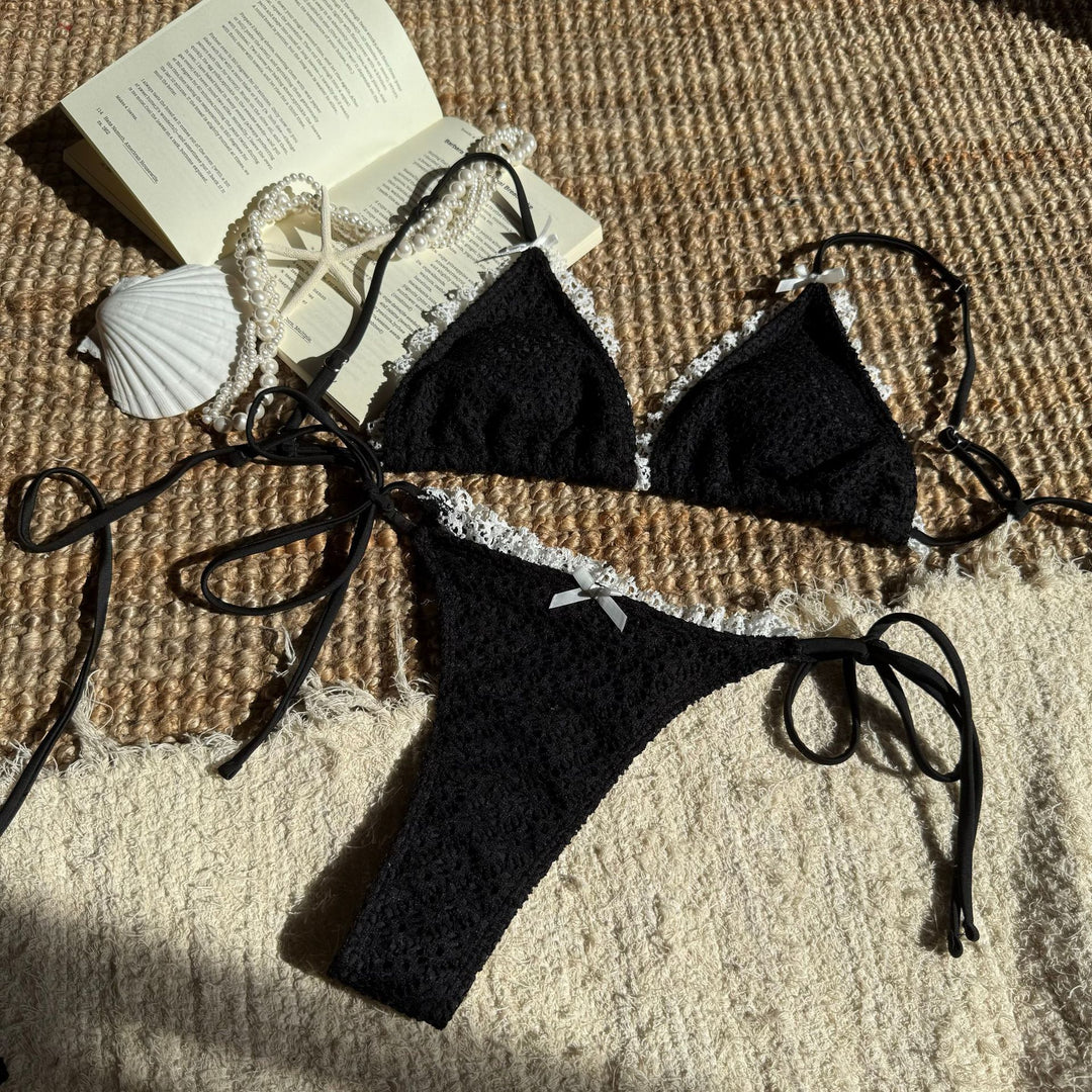 Damen gehäkelter Triangel-Bikini mit romantischen Spitzenakzenten EB