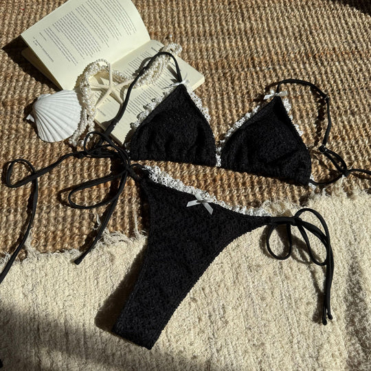 Damen gehäkelter Triangel-Bikini mit romantischen Spitzenakzenten EB