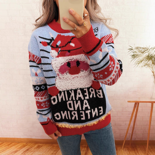 Damen Weihnachts-Pullover mit kreativem Rentier-Motiv und fröhlichem Design EB