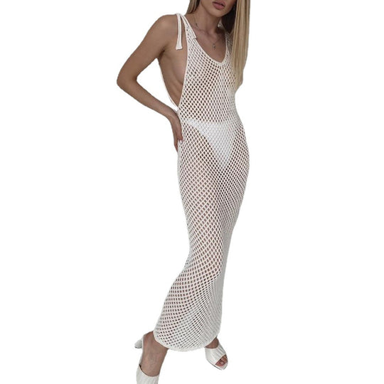 Damen gehäkeltes Strandkleid mit tiefem V-Ausschnitt und verstellbaren Trägern EB