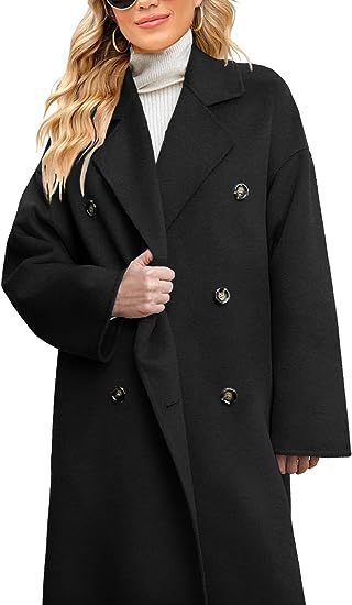 Damen eleganter und lässiger Wollmantel mit doppelter Knopfleiste EB