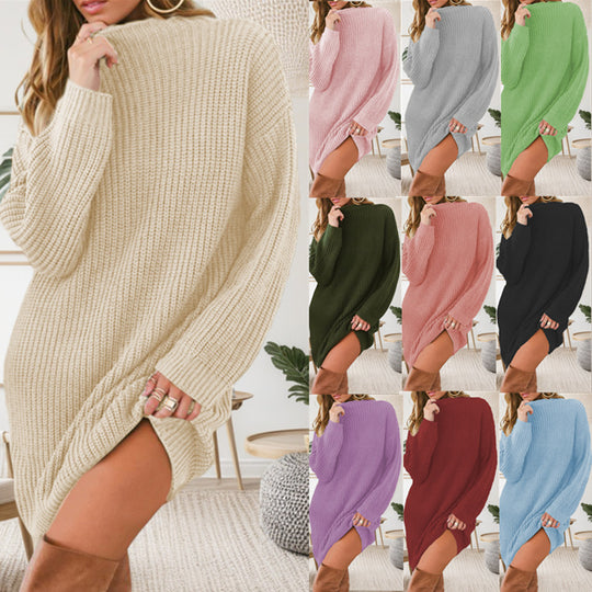 Damen Grobstrickpullover mit langem Schnitt und Seitenschlitzen EB
