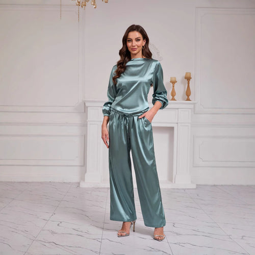 Damen Satin Freizeitanzug mit weitem Schnitt und eleganten Details EB
