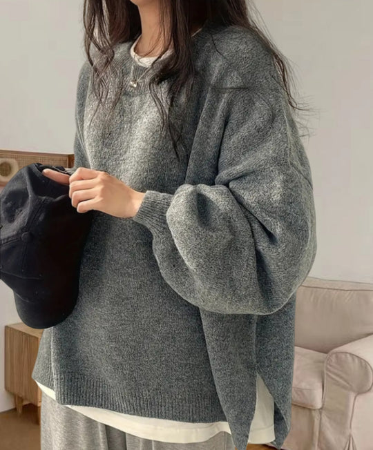 Damen Oversized Strickpullover mit eleganten Puffärmeln und modernem Design EB
