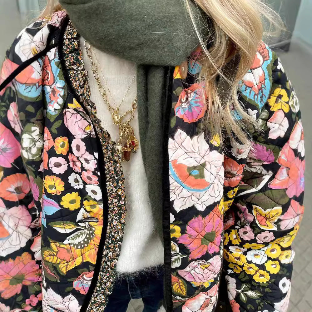 Damen gesteppte Blumenjacke mit luxuriösem Innenfutter EB