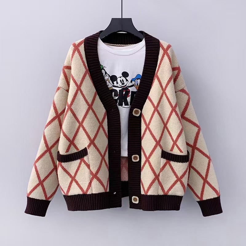 Damen Grobstrickcardigan mit Karomuster EB