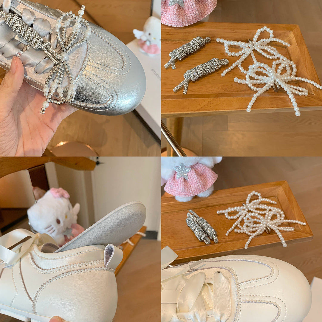 Damen Modische Sneakers aus metallischem Leder mit angesagtem Schleifenakzent EB
