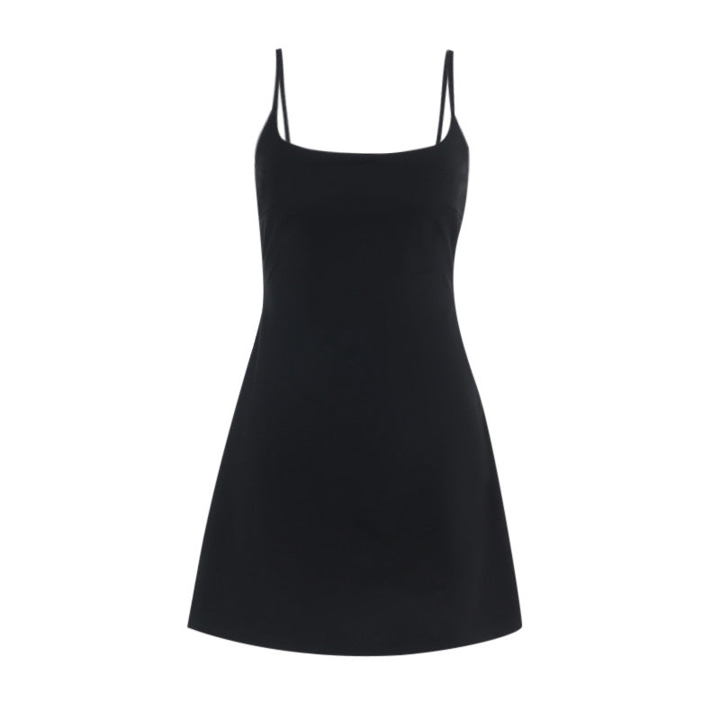 Damen tolles A-Linien Kleid mit Spaghettiträgern und schwingendem Rock EB