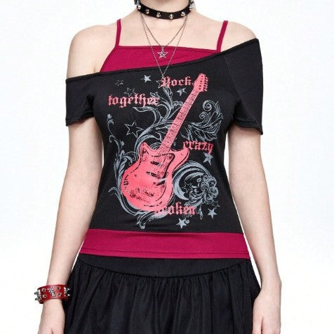 Damen Asymmetrisches Rock-T-Shirt mit grafischem Druck EB