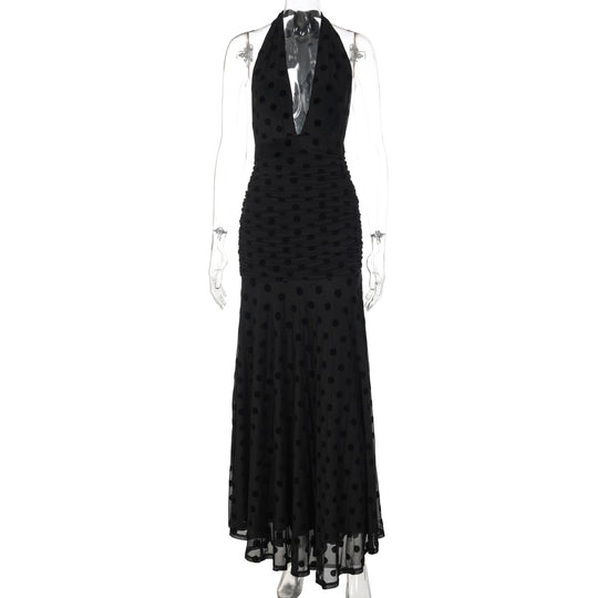 Damen Elegantes Maxikleid mit tiefem Ausschnitt und voluminösem Rock EB