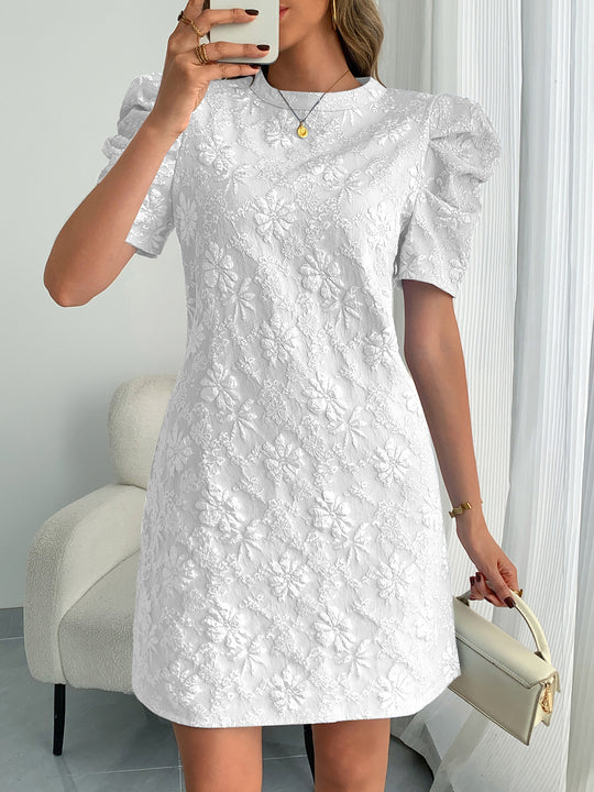Damen Minikleid mit Puffärmeln und floralen Stickereien EB