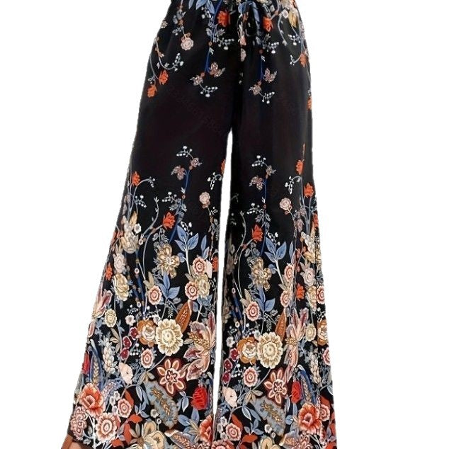 Damen Palazzohose mit buntem Print und elastischem Bund EB