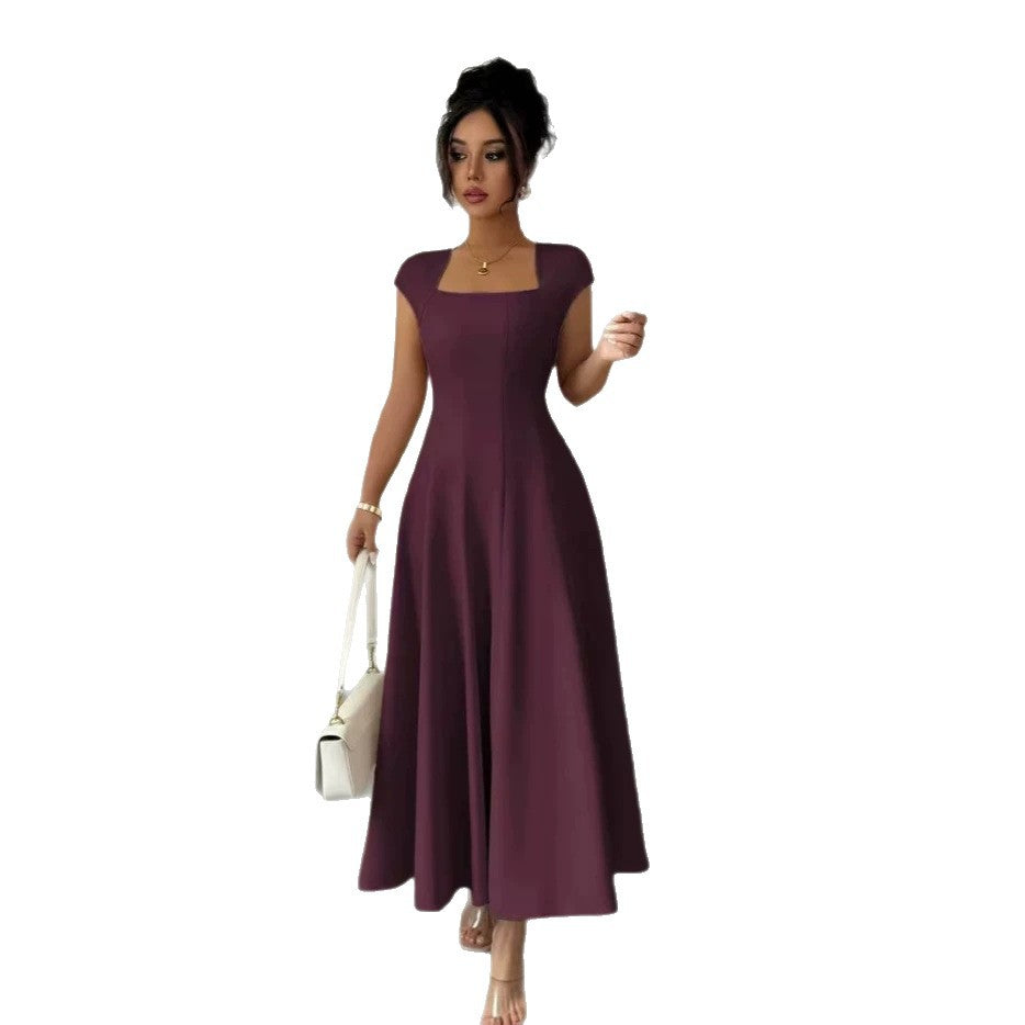 Damen Elegantes Maxikleid mit rechteckigem Ausschnitt und fließendem Rock EB