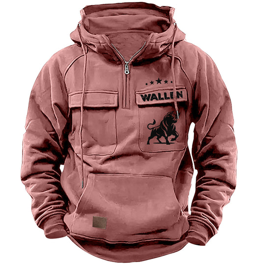Herren nan Kapuzenpullover mit Halbzip, Cargo-Brusttaschen und Kängurutasche EB