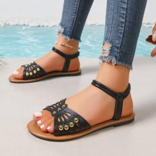 Damen Bequeme Riemensandalen mit funkelnden Verzierungen EB