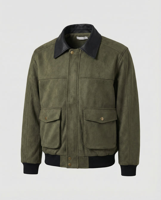 Herren kastige Blousonjacke mit Kunstlederkragen großen aufgesetzten Pattentaschen und elastischem Saum EB