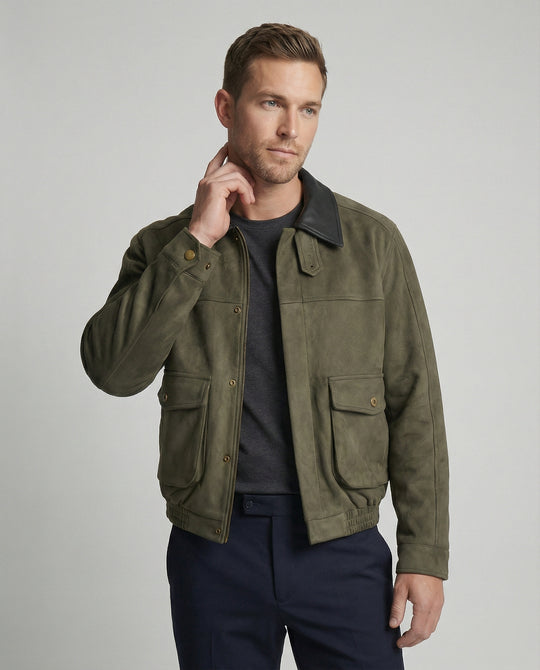 Herren kastige Blousonjacke mit Kunstlederkragen großen aufgesetzten Pattentaschen und elastischem Saum EB