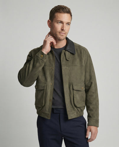 Herren kastige Blousonjacke mit Kunstlederkragen großen aufgesetzten Pattentaschen und elastischem Saum EB