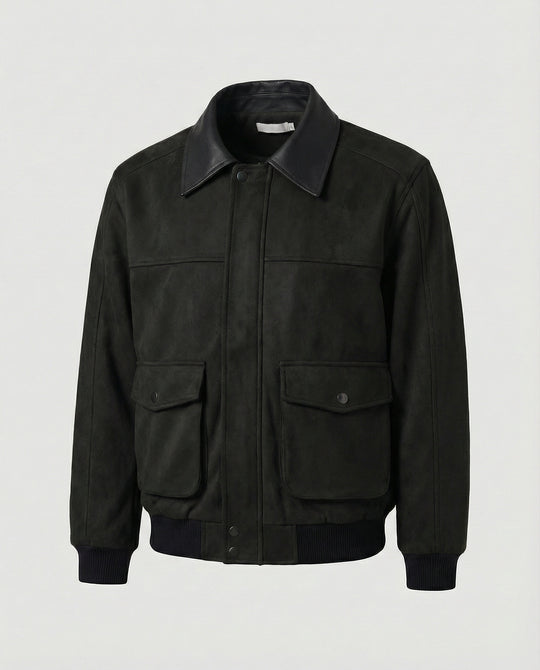 Herren kastige Blousonjacke mit Kunstlederkragen großen aufgesetzten Pattentaschen und elastischem Saum EB