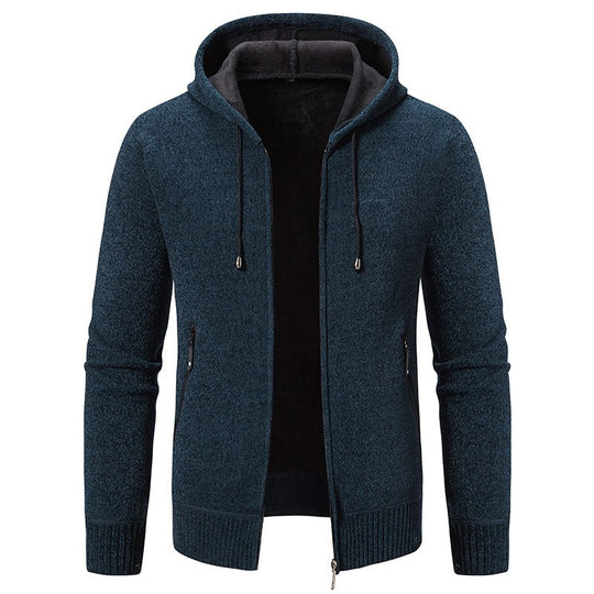Herren nan warme Strickoptik-Zipjacke mit Teddyfutter, Kapuze und verdeckten Reißverschlusstaschen EB