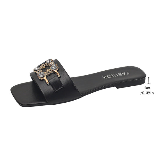 Damen modische Slipper mit glamourösem Schmuck-Detail EB