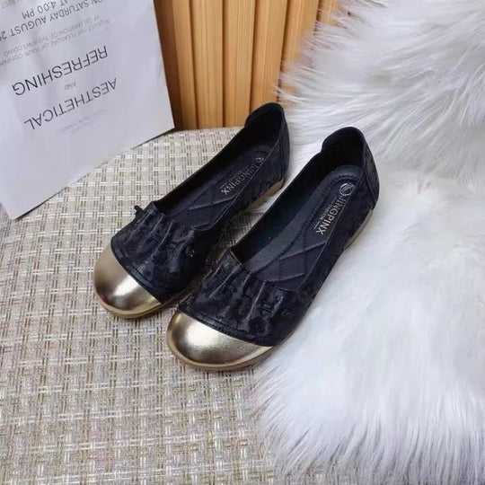 Damen Ballerinas mit modischem Falten-Design und glänzender Zehenkappe EB