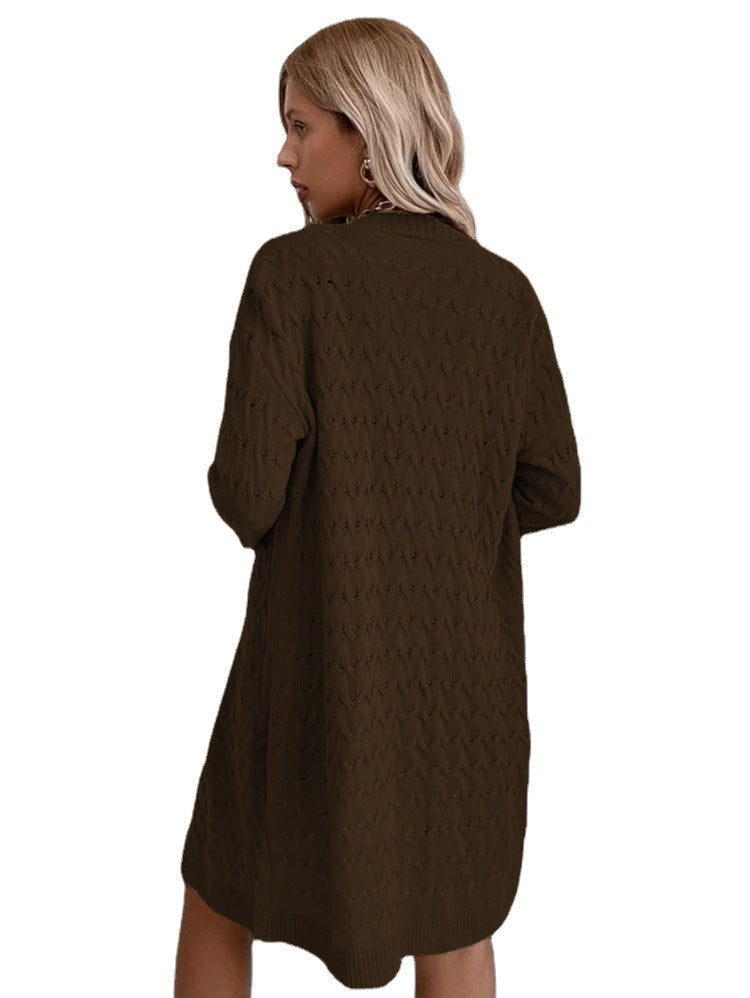 Damen Großer Strickmantel mit strukturiertem Muster und lässigem Schnitt EB