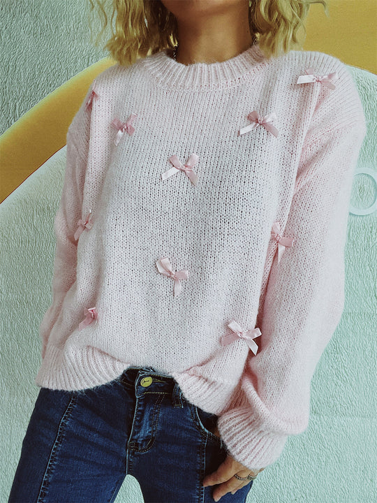 Damen Strickpullover mit verspielten Schleifenakzenten EB