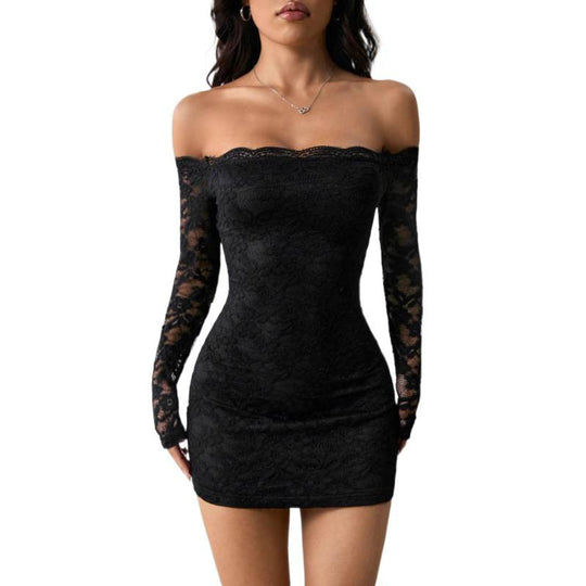 Damen Spitzenkleid mit eleganten transparenten Ärmeln und tailliertem Schnitt EB