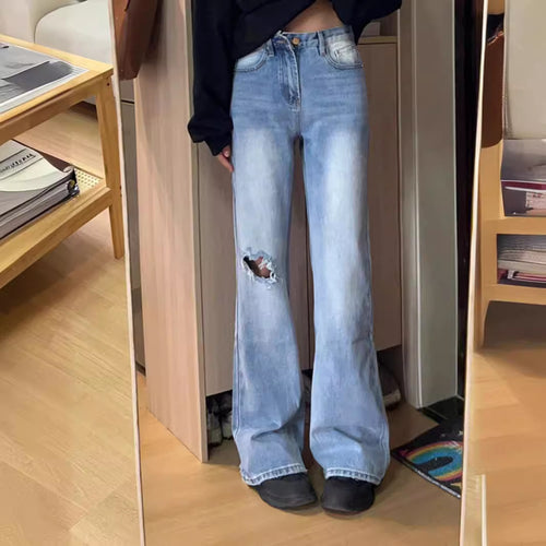 Damen Flared Jeans mit hohem Bund und modischen Rissdetails EB