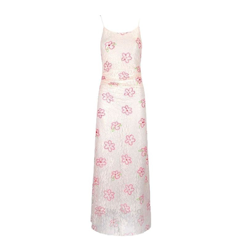 Damen Maxikleid mit floralem Spitzenmuster und verstellbaren Trägern EB