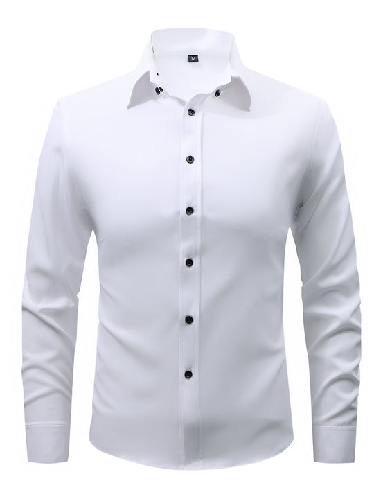 Men's  slim fit long sleeve stretch cotton dress shirt with spread collar EB
