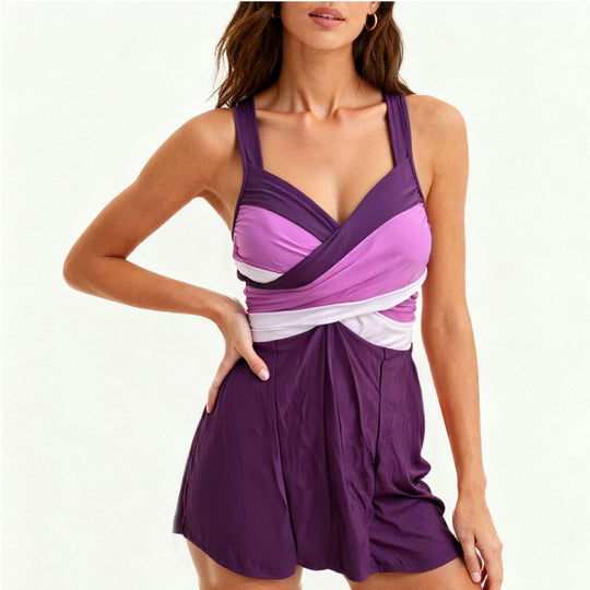 Damen modischer Badeanzug mit Wickel-Design und Shorts EB