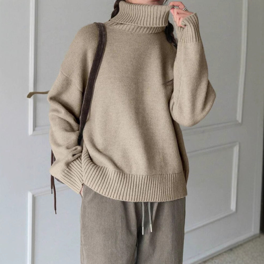Damen Modischer Rollkragenpullover mit Oversized-Schnitt und feiner Struktur EB